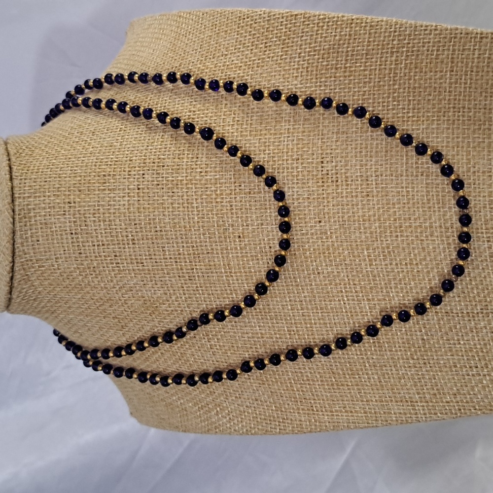 Hand Crafted Cobalt Blue & Gold Glass Bead Necklace